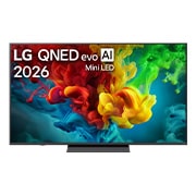 LG 65&nbsp;collu LG QNED evo AI Mini-LED 4K viedtelevizors 2026, 2026.&nbsp;gadā izlaista LG QNED evo AI QNED82 Mini LED priekšpuses skats, ekrāns ar dzīvīgām, plūstošām daudzkrāsainām, gleznieciskai kustībai līdzīgām plūsmām, kurās bagātīgi slāņotu krāsu mākoņi vienmēr, 65QNED83B3A, thumbnail 1